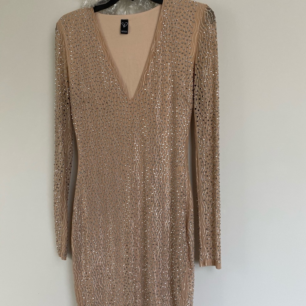 Nude bedazzled fitted dress